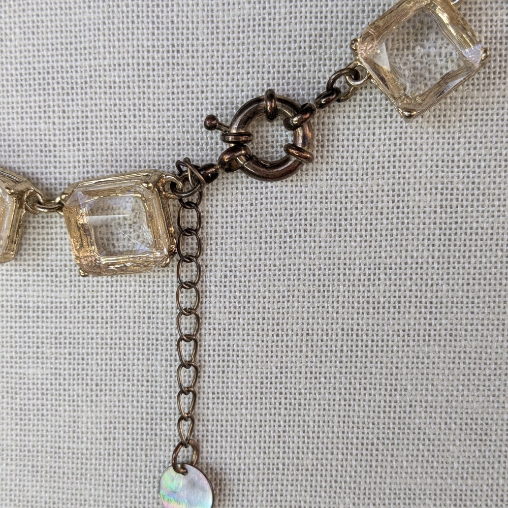 2 Vintage Gold Tone Layered Necklaces Champagne Glass Crystal Square Link Set - Picture 10 of 12